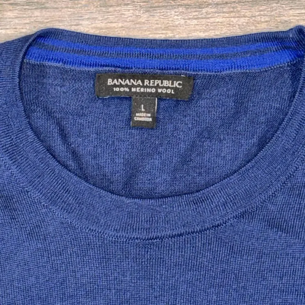 Men's‎ Banana Republic Merino Wool Sweater Large Navy Crew Neck Pullover Classic